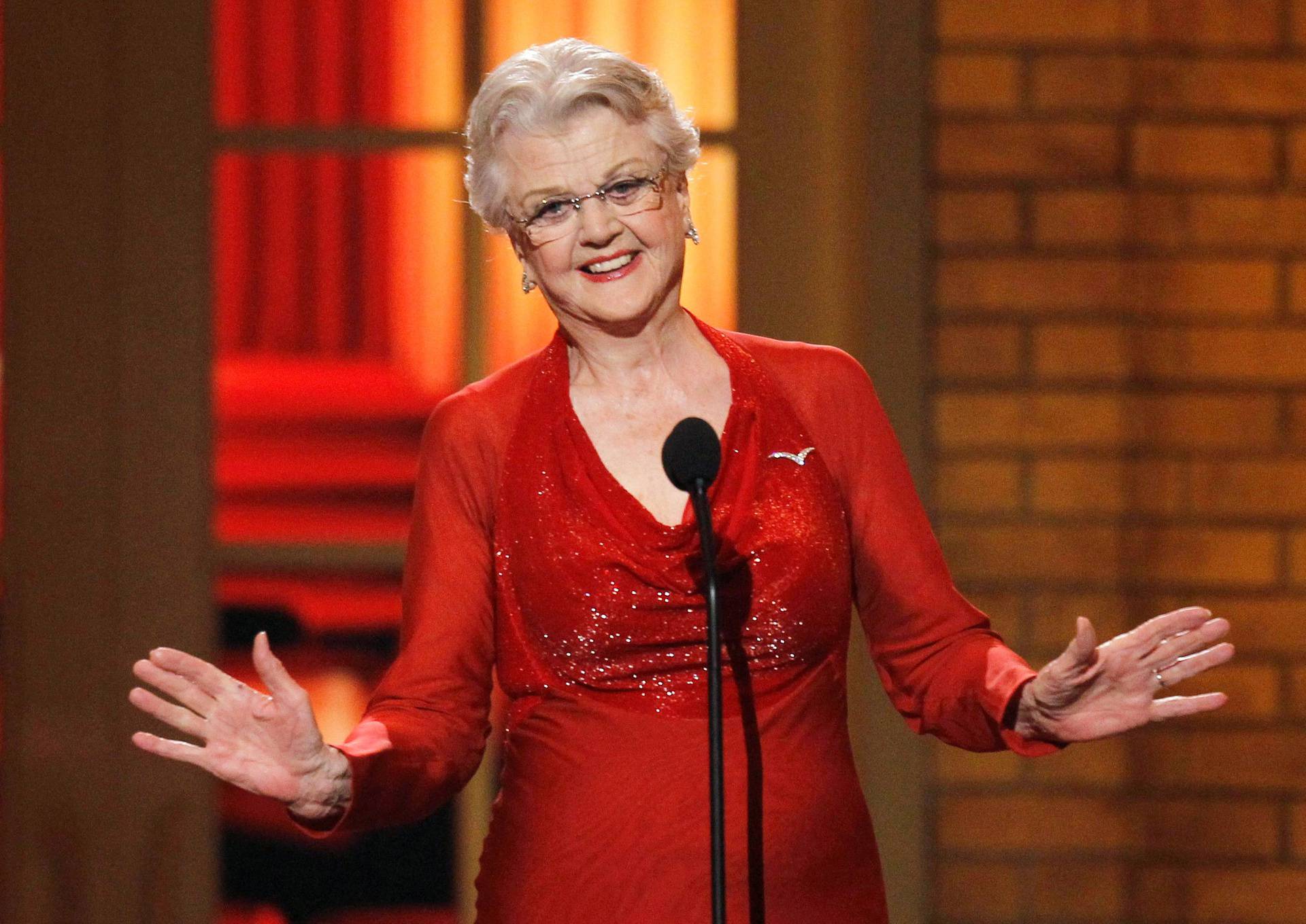 FILE PHOTO: Lansbury speaks on stage after she was named honorary chairman of the American Theatre Wing in New York