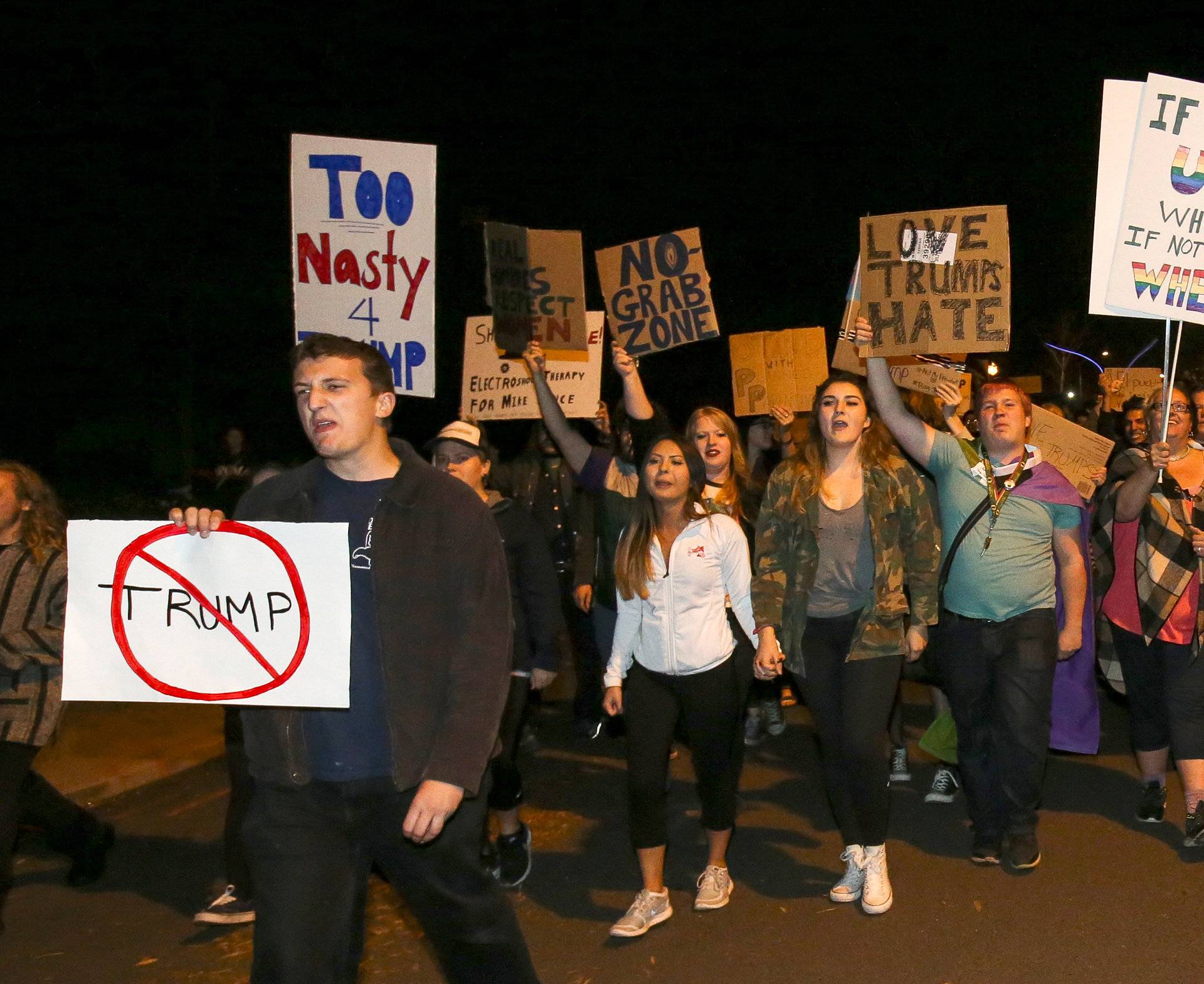 Demonstrators march in protest to the election of Republican Donald Trump as President of the United States in Eugene