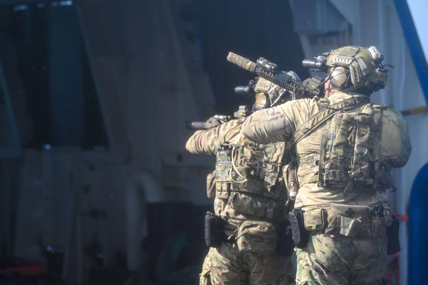 West Coast-based Naval Special Warfare (NSW) operators conduct visit, board, search, and seizure training aboard a contracted vessel during maritime interdiction operations training. Naval Special Warfare is the nation's elite maritime special operations 