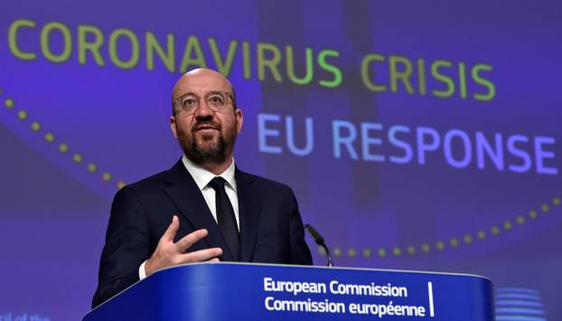 FILE PHOTO: The President of the European Council Charles Michel holds a news conference on the European Union response to the coronavirus disease (COVID-19) crisis at the EU headquarters in Brussels