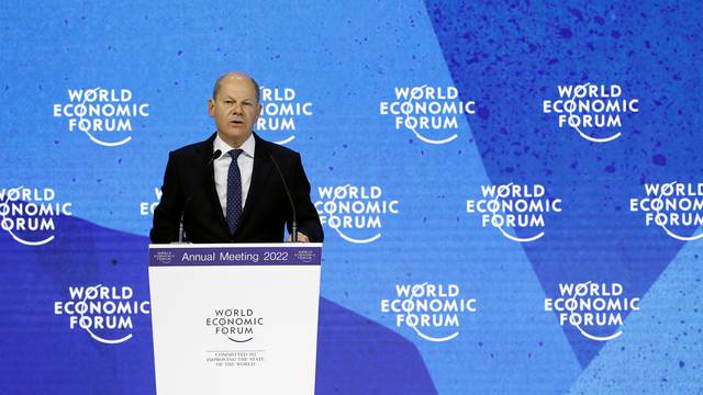 German Chancellor Scholz addresses delegates at the World Economic Forum, in Davos