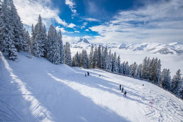View to Alpine mountains in Austria from Kitzbuehel ski resort -