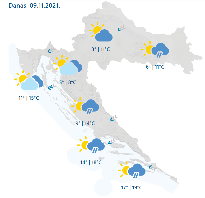 U Hrvatskoj kišovito, posebno u Dalmaciji gdje puše i jaka bura