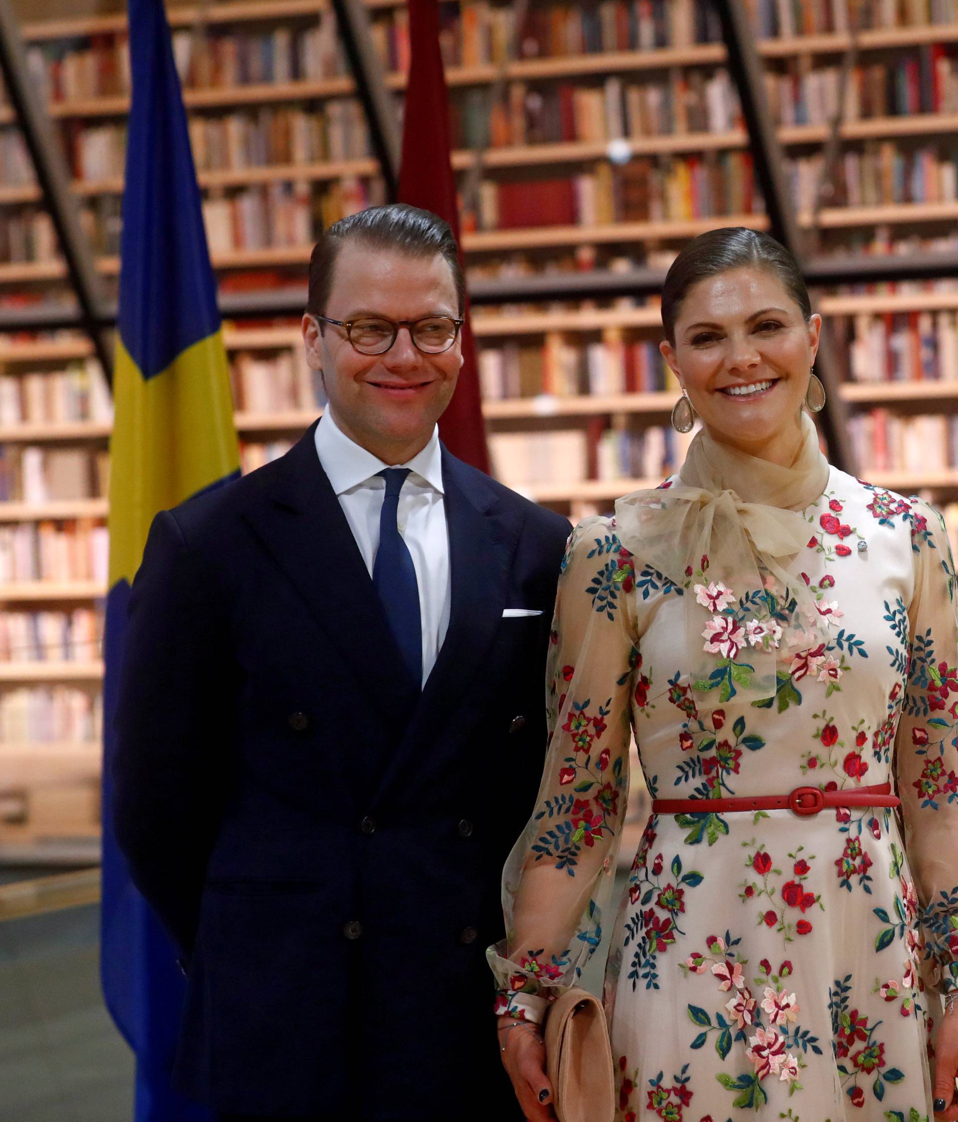 Sweden's Crown Princess Victoria and Prince Daniel attend a book presentation at the People's Bookshelf at Latvia's National Library in Riga