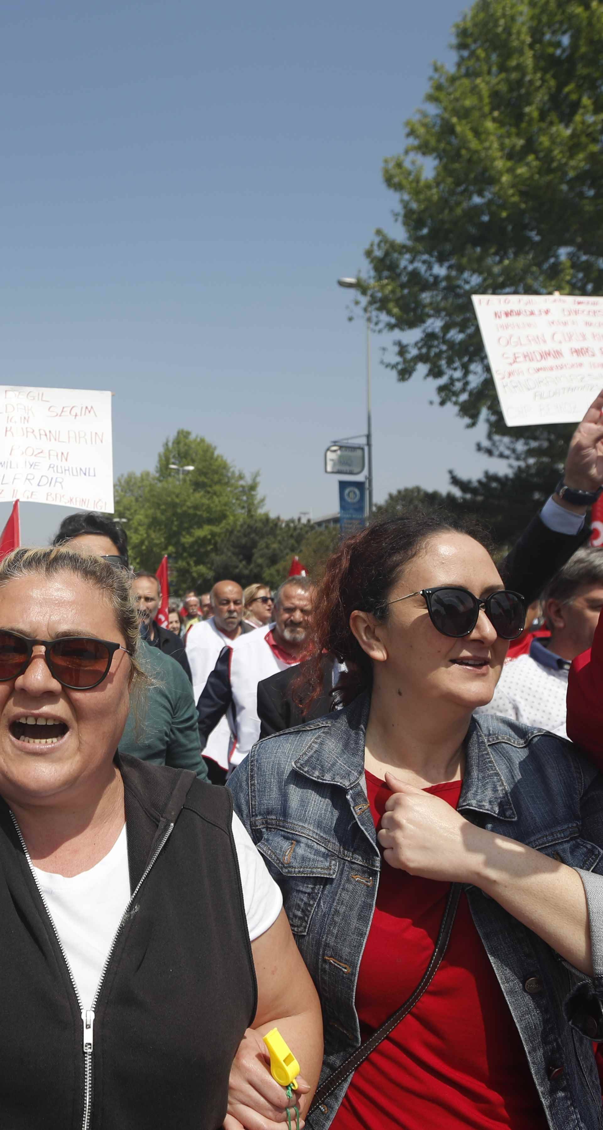 Supporters of the main opposition CHP shout slogans during a May Day rally in Istanbul