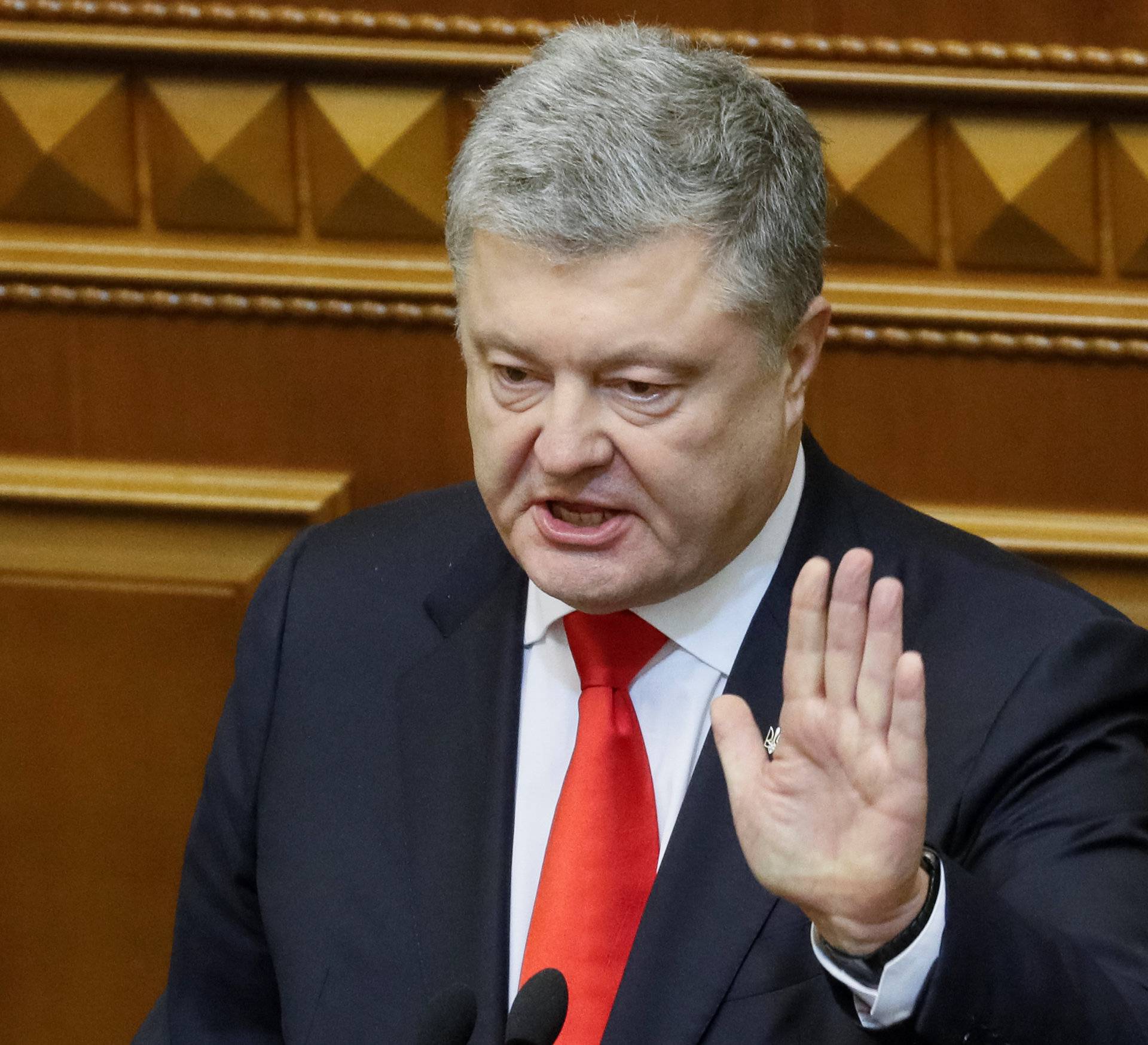 Ukrainian President Poroshenko speaks during a parliament session in Kiev