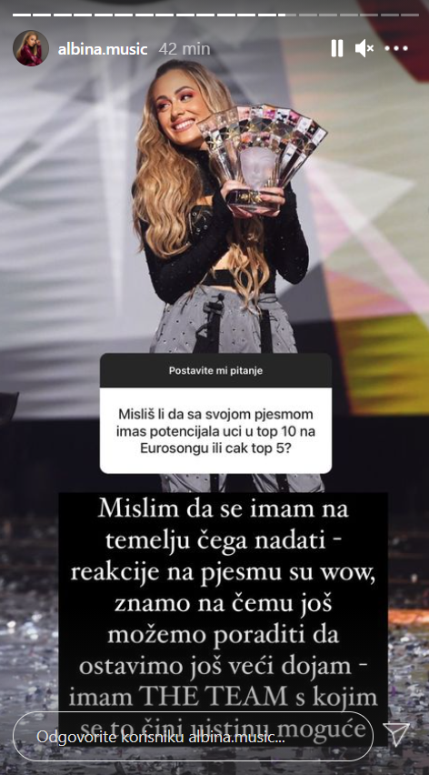 Albina o Eurosongu: 'Imam se na temelju čega nadati i mislim da bih mogla biti u top pet...'