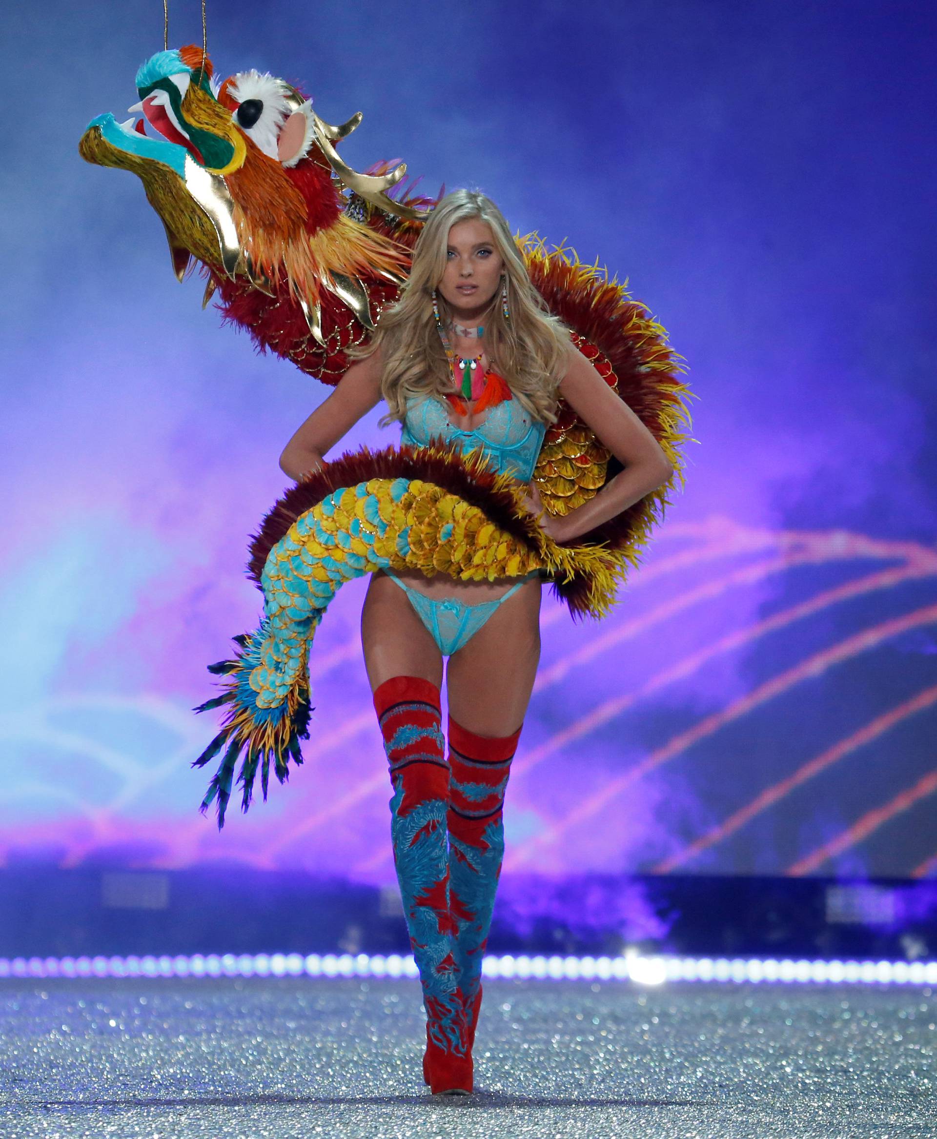 Model Elsa Hosk presents a creation during the 2016 Victoria's Secret Fashion Show at the Grand Palais in Paris