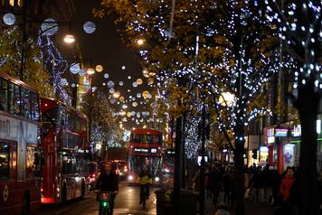 Christmas lights are seen illuminated on Oxford Street in London