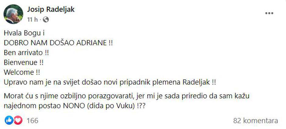 Dikan je postao djed: 'Upravo nam je na svijet došao novi pripadnik plemena Radeljak!'