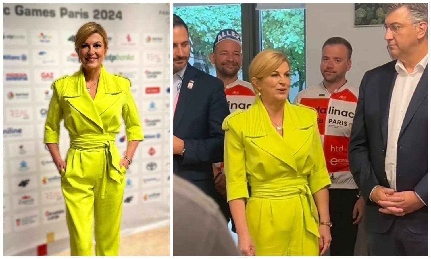 Kolinda privlačila pažnju žutim kombinezonom u Olimpijskom selu. 'Isfurala' je domaći brend