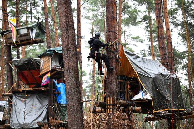 German police clears a protest camp near Tesla construction site in Gruenheide near Berlin