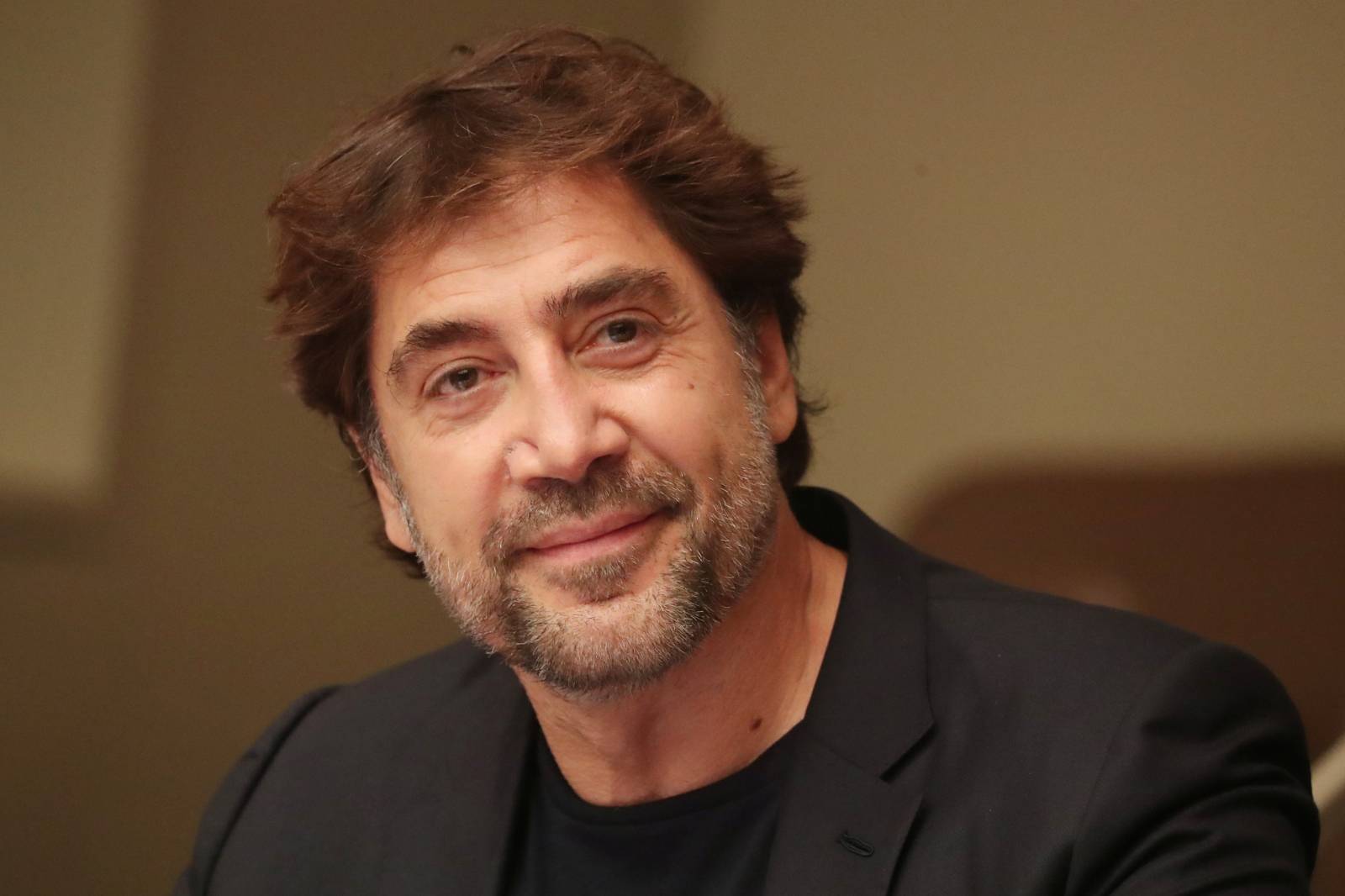 Actor Javier Bardem smiles before speaking about a Global Ocean Treaty to protect the oceans with the Greenpeace and High Seas Alliance at the United Nations headquarters in New York