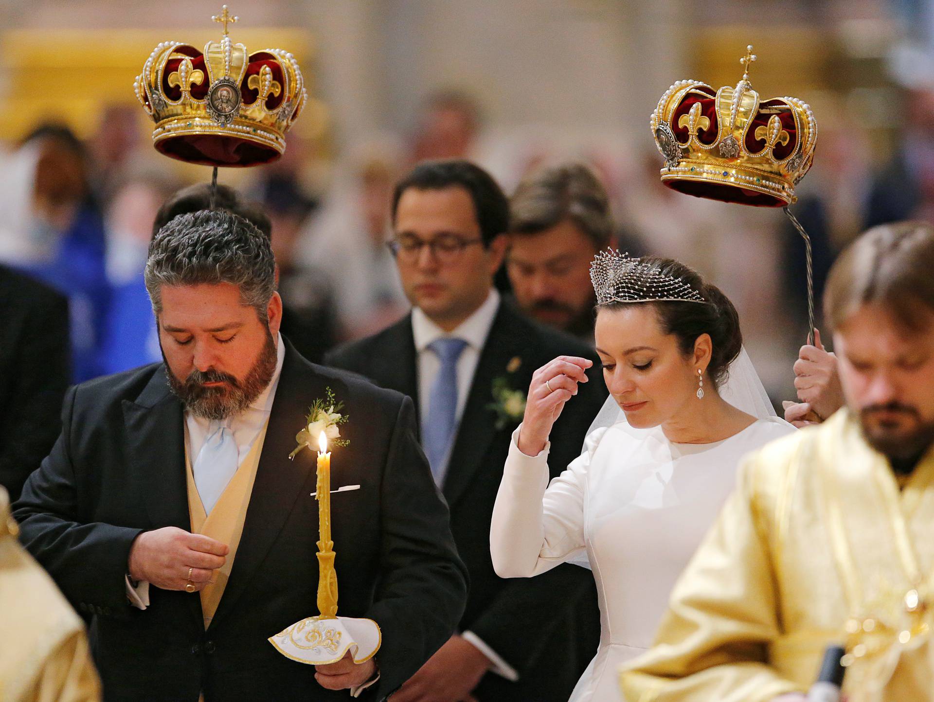 The wedding ceremony of Grand Duke George Mikhailovich Romanov and Victoria Romanovna Bettarini in Saint Petersburg