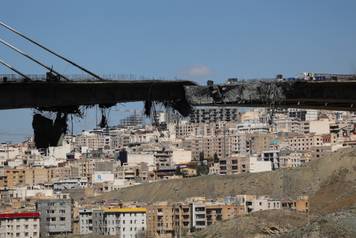 The B1 bridge damaged by a strike, as the U.S.-Israeli conflict with Iran continues, in Karaj