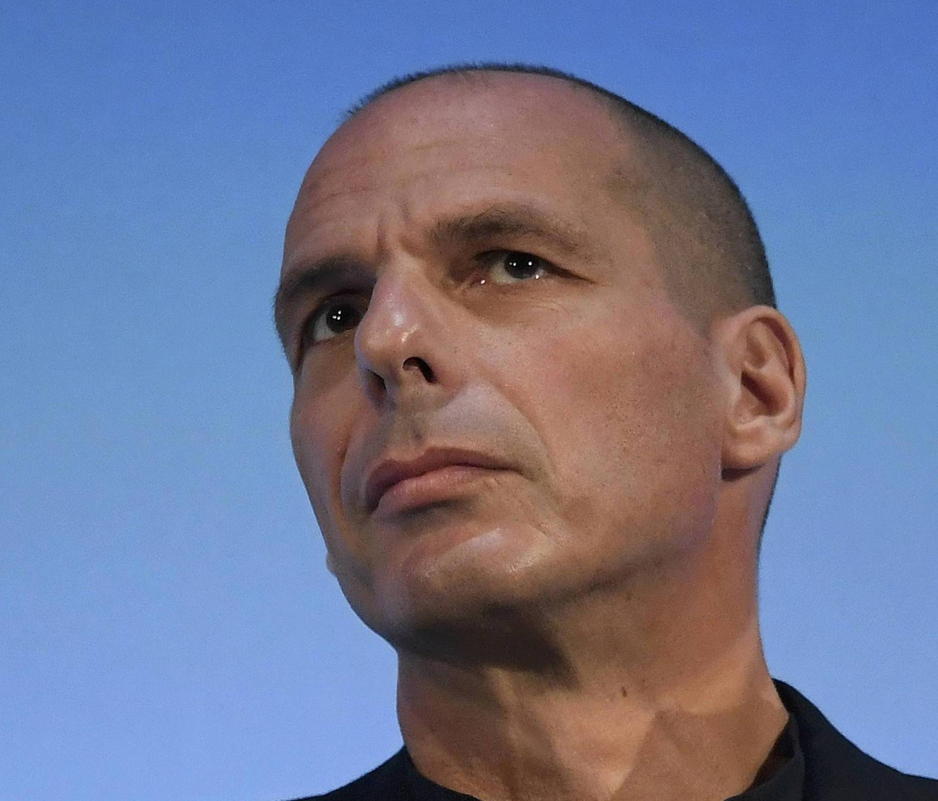 Former Greek Finance Minister Yanis Varoufakis answers questions during a panel debate at the Institute of Directors convention in London