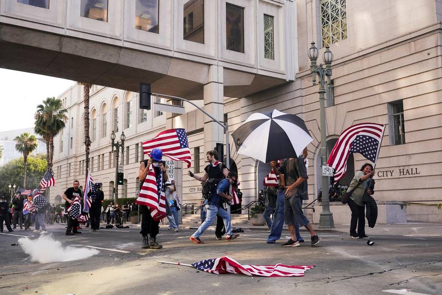 Protest against federal immigration sweeps, in Los Angeles