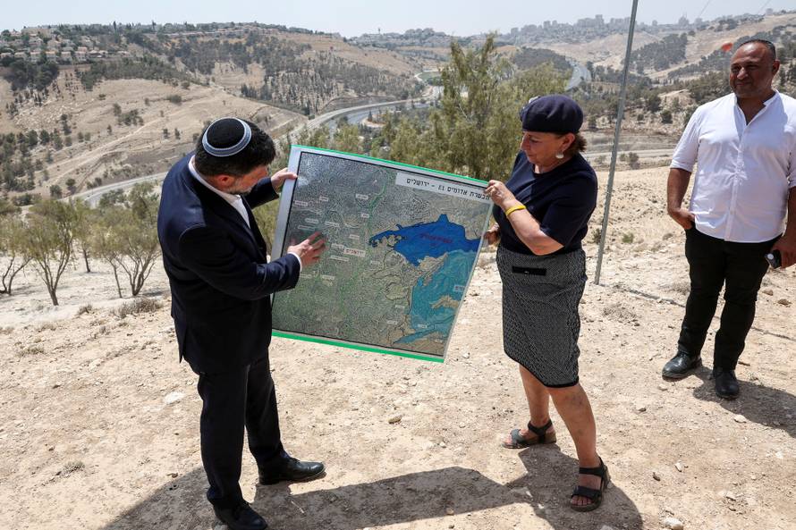 FILE PHOTO: Israeli Finance Minister Smotrich speaks at a press conference regarding settlements expansion, near the Israeli settlement of Maale Adumim