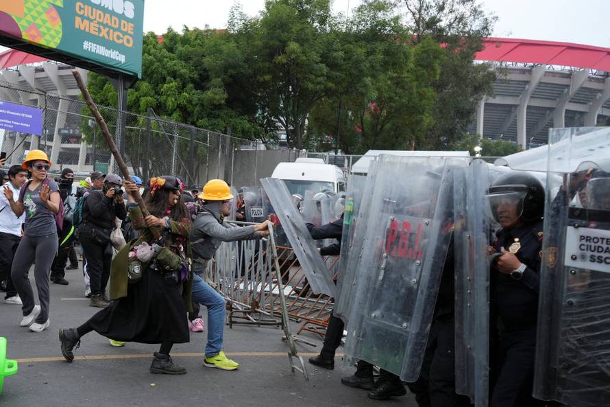 Protest march ahead of the opening match of the 2026 FIFA World Cup, in Mexico City
