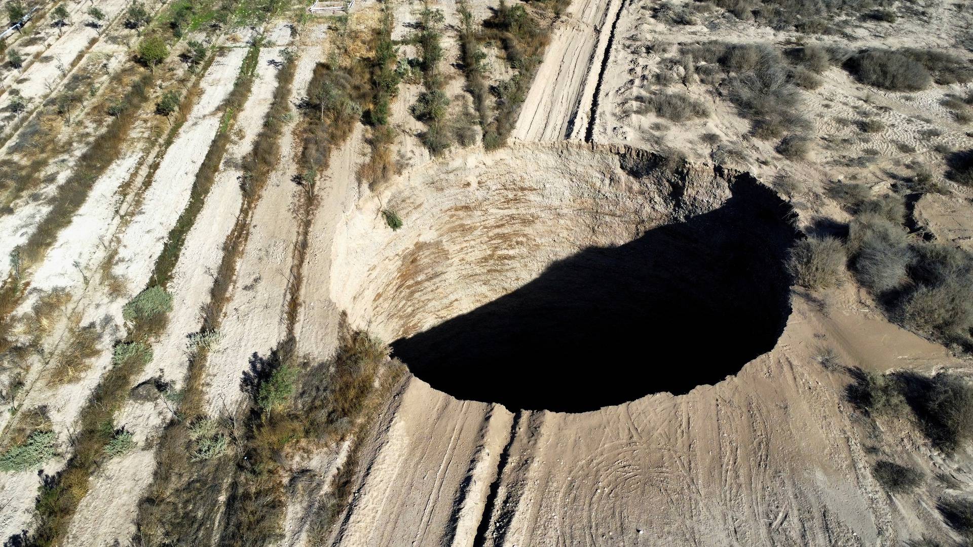 A sinkhole is exposed close to Tierra Amarilla town, in Copiapo