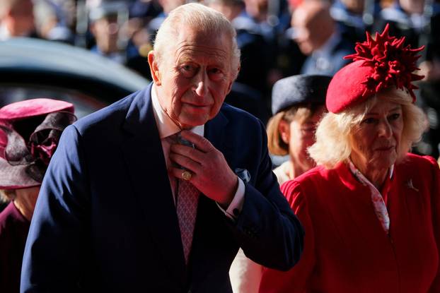 Britain's King Charles and Queen Camilla attend the ceremonial opening of the Seventh Senedd, in Cardiff