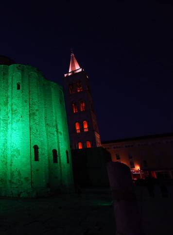 Zadar: Crkva sv. Donata u zelenoj boji povodom Dana svetog Patrika