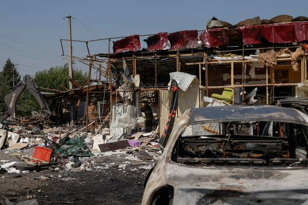 Aftermath of a Russian drone attack in Kharkiv region