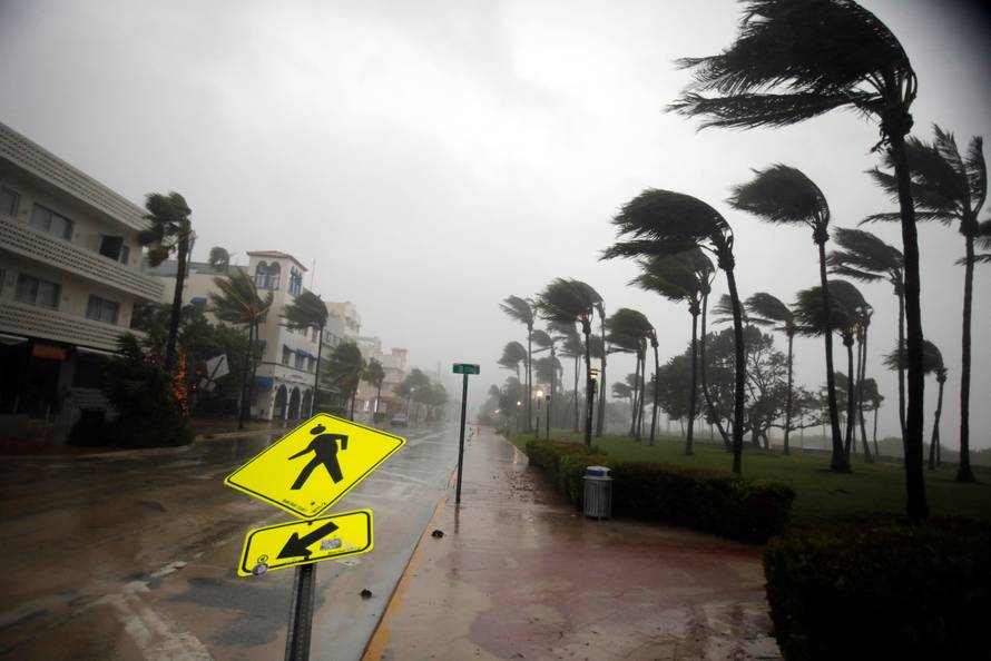 Heavy wind is seen along Ocean Drive in South Beach as Hurricane Irma arrives at south Florida, in Miami Beach