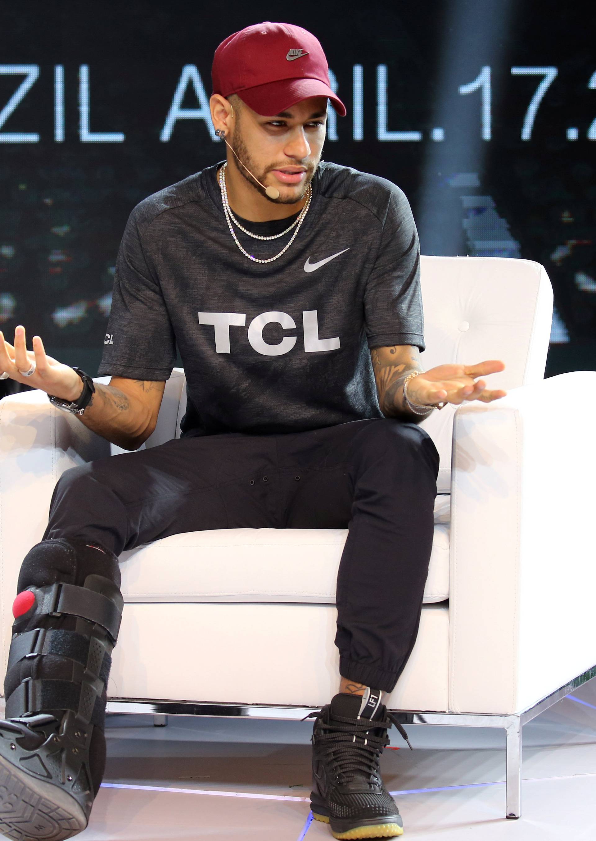 Brazilian soccer player Neymar attends a promotional event in Sao Paulo
