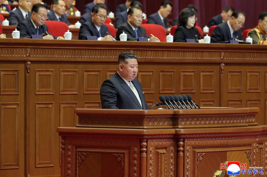 North Korean leader Kim Jong Un speaks during the fifth session of the Ninth Congress of the Workers' Party of Korea (WPK), in Pyongyang