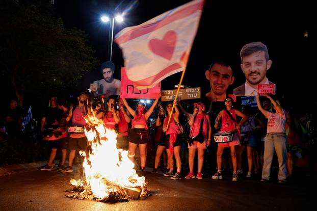 Protest demanding release of hostages held in Gaza, in Tel Aviv