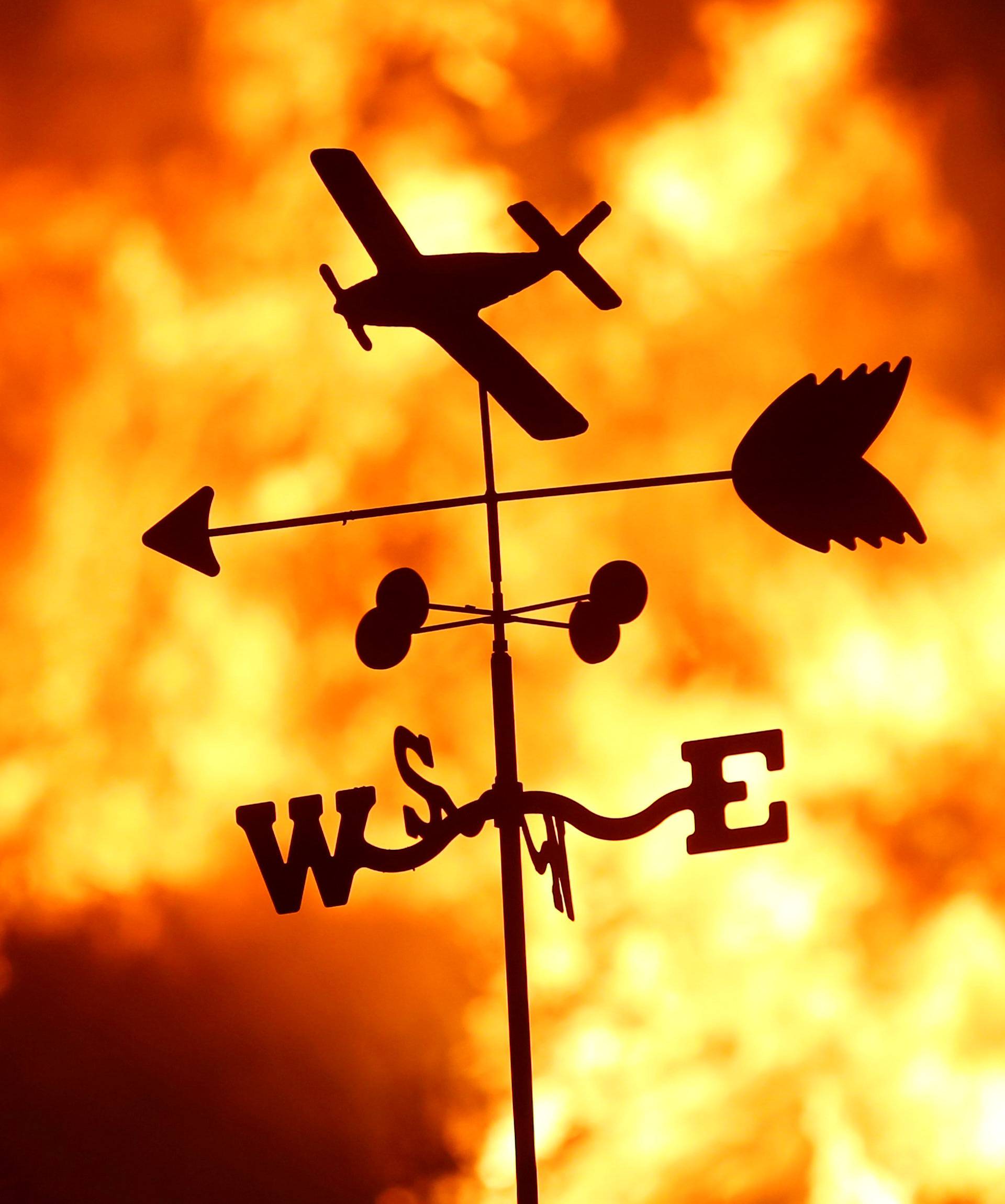 A weather vane is pictured on a ranch during the Creek Fire in the San Fernando Valley north of Los Angeles, in Sylmar, California