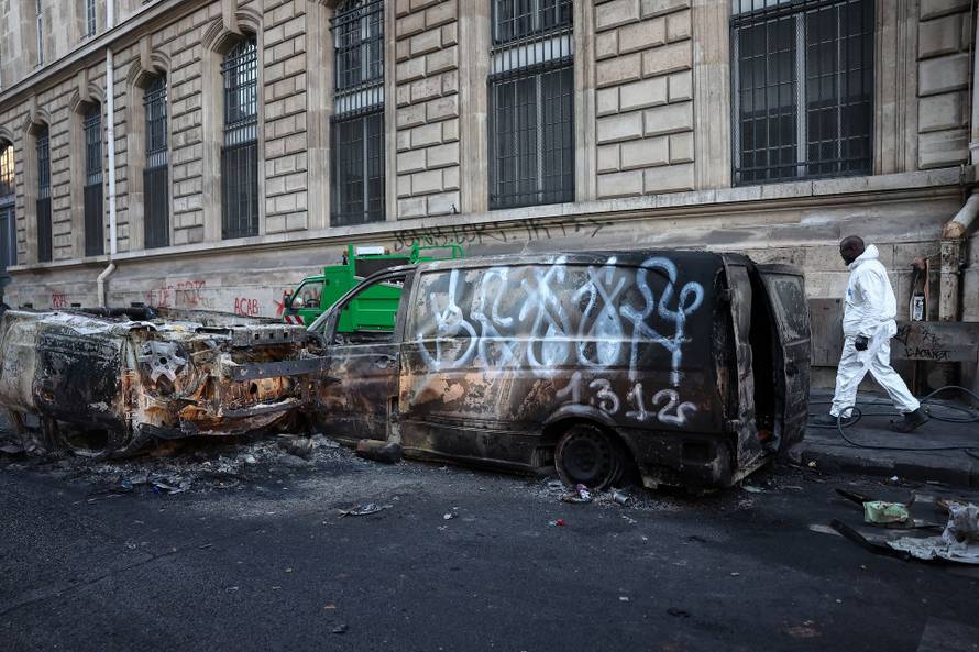 Aftermath of clashes during a national day of protests against the cost of living and rising fuel prices, in Paris