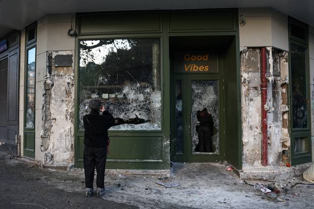 Aftermath of clashes during a national day of protests against the cost of living and rising fuel prices, in Paris