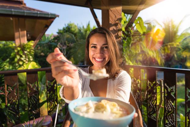 Couple,Having,Breakfast,Together,Point,Of,View,,Young,Woman,Feeding