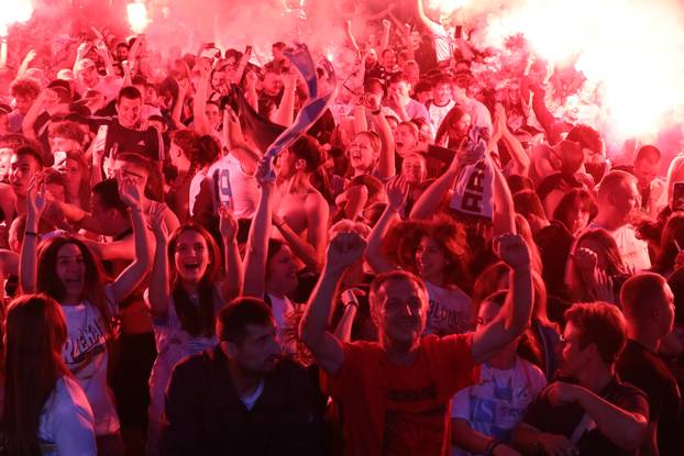 Rijeka: Fans at Korzo celebrate the winning of the Croatian Football Cup