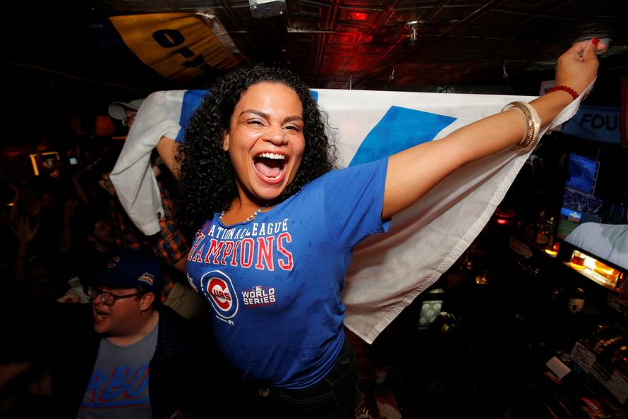 Fans of National League baseball team Chicago Cubs gathered to watch the game at Kelly's bar celebrate their Major League Baseball World Series game 7 victory against American League's Cleveland Indians in Manhattan, New York U.S.