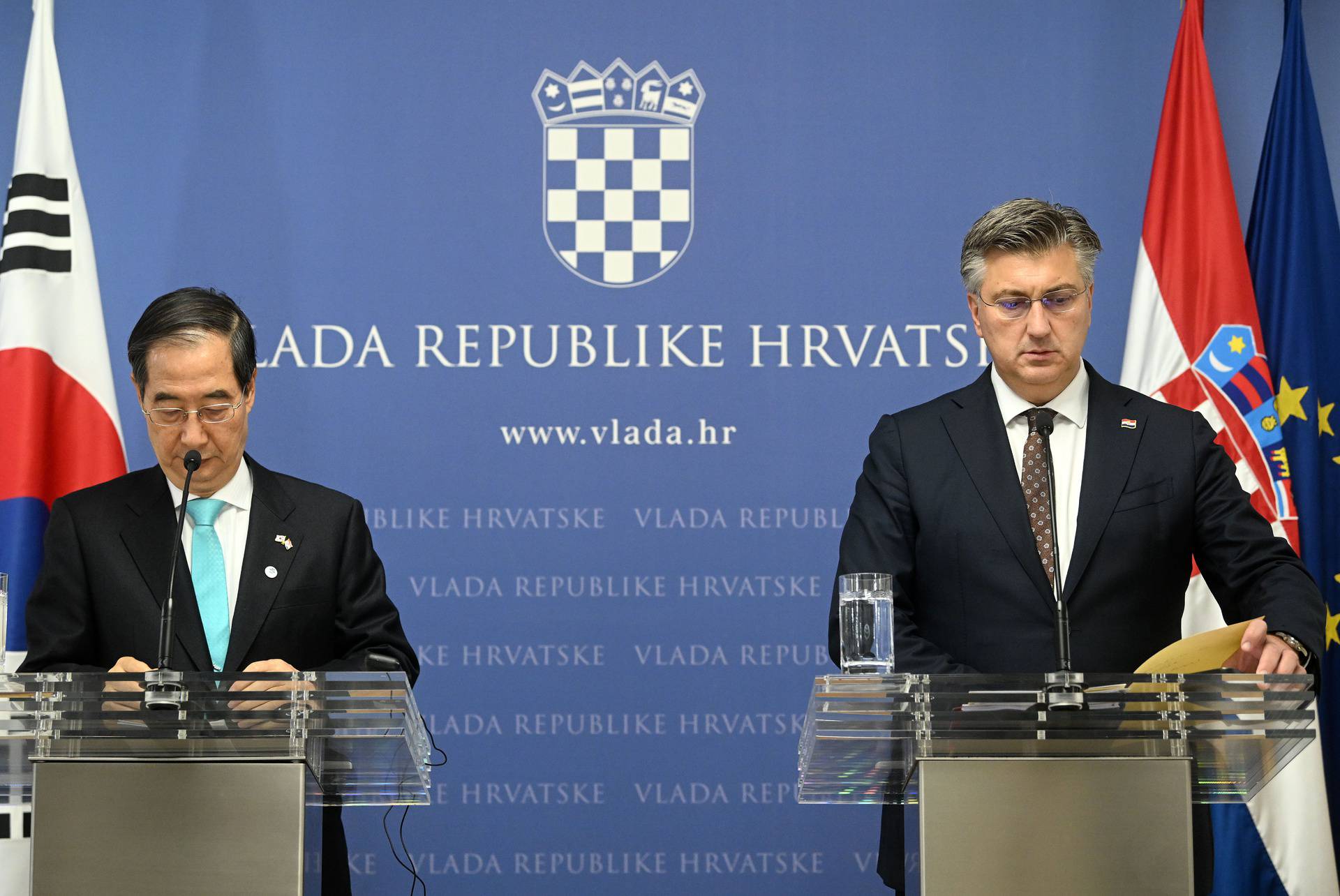 Zagreb: Konferencija za medije Andreja Plenkovića i  predsjednika Vlade Republike Koreje Han Duck-sooma