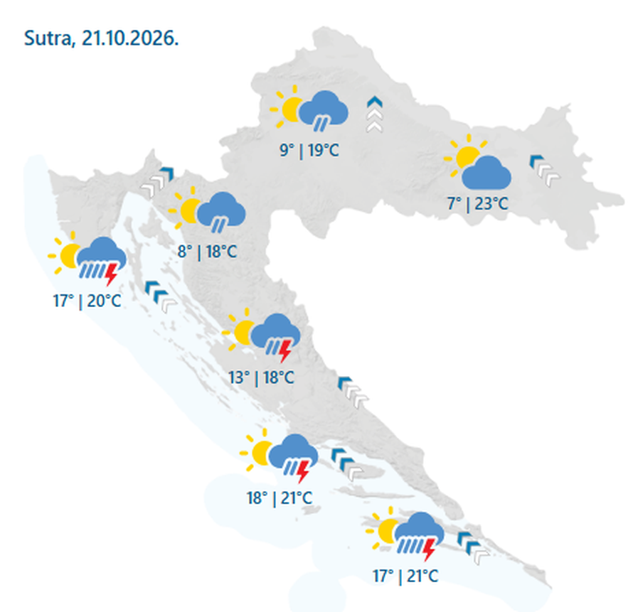 Stiže nam veliko nevrijeme, za dio Hrvatske upalili i alarme. Grmljavina, bura i - poplave!