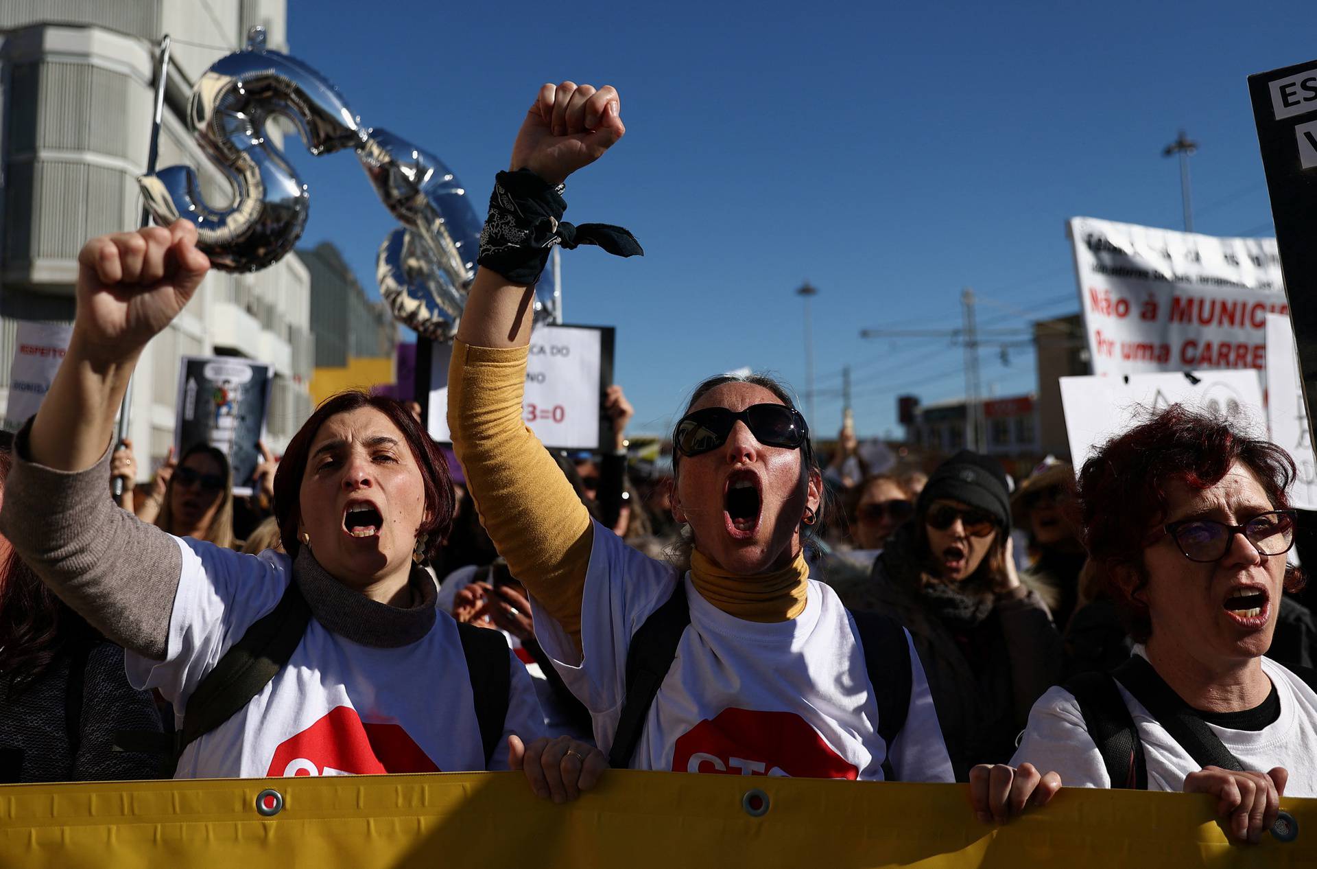 School workers demonstrate for better salaries and working conditions in Lisbon