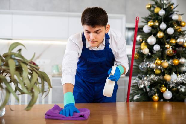 man with surface of table after New Year's eve party
