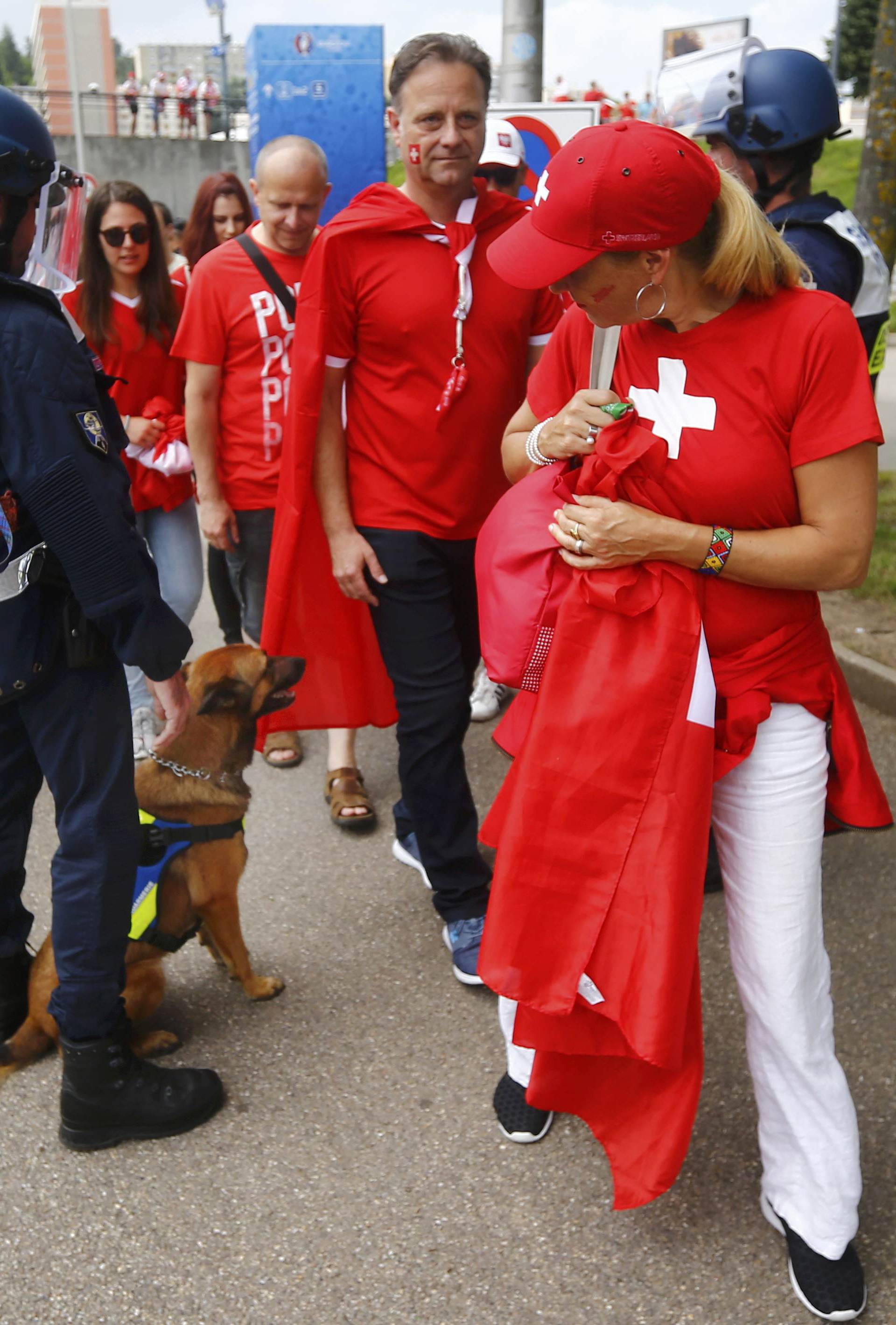 Switzerland fans pass through security as they arrive for Round of 16 match against Poland in Saint Etienne - EURO 2016