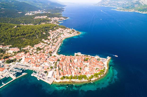 Korcula island. Historic town of Korcula aerial panoramic view
