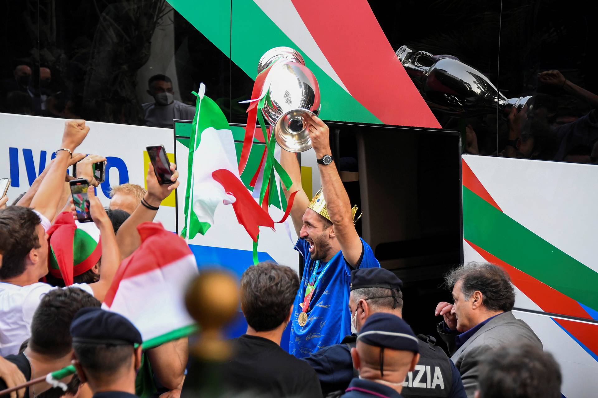 Euro 2020 - Italy players arrive at hotel in Rome after winning the European Championship