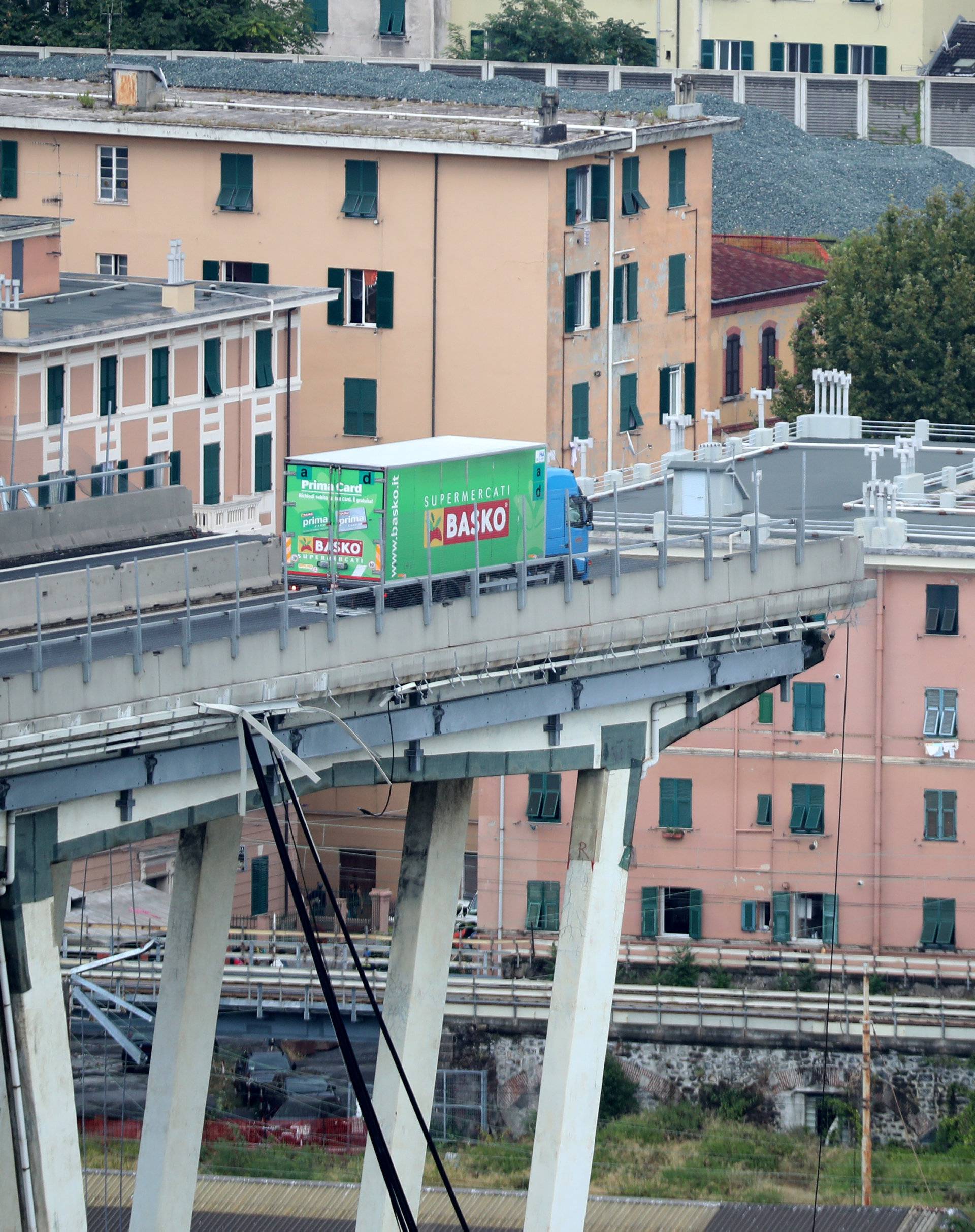 The collapsed Morandi Bridge is seen in the Italian port city of Genoa