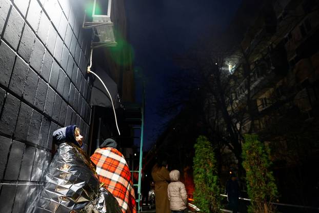 Aftermath of an overnight Russian drone and missile strike in Kyiv