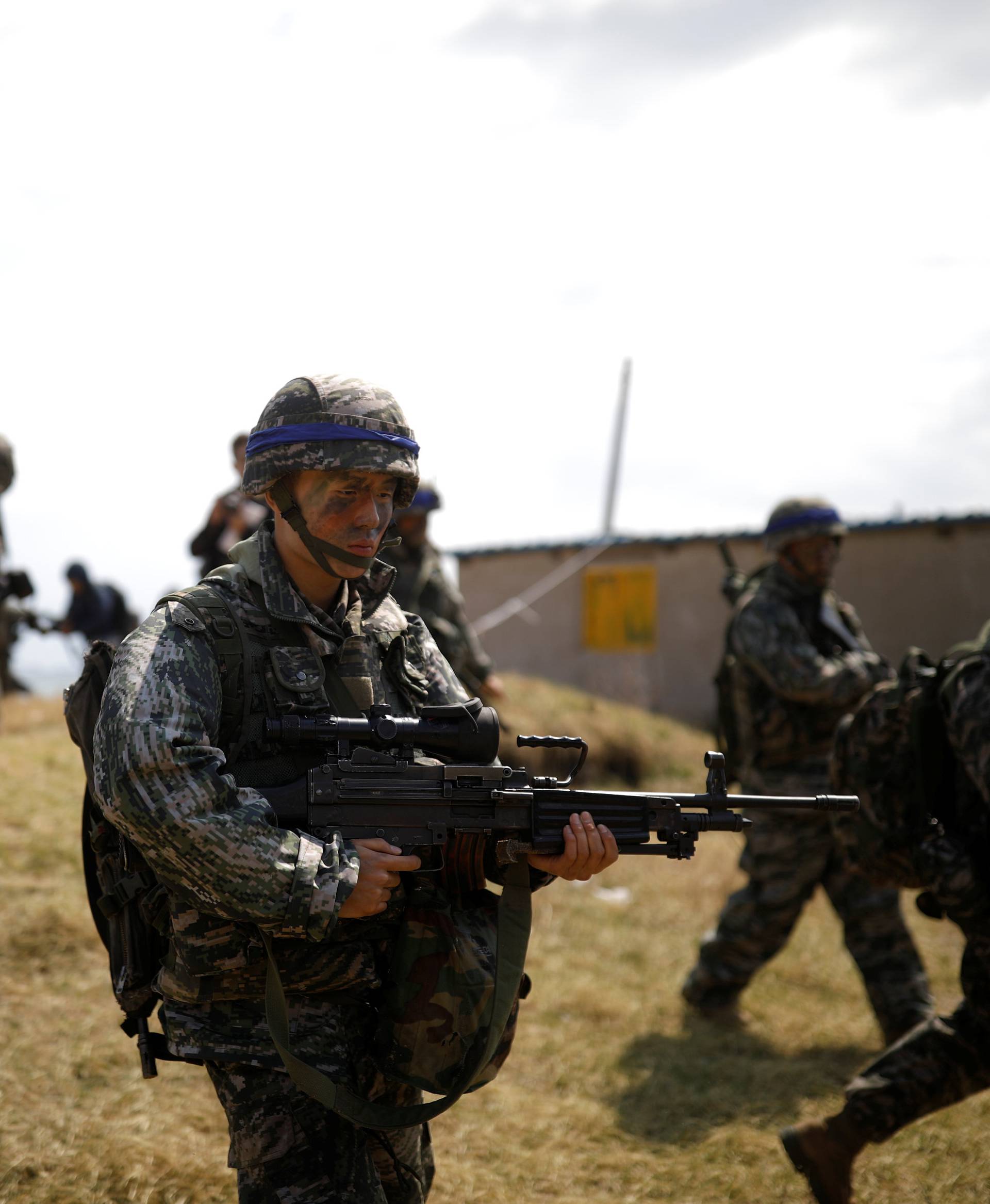 South Korean marines take part in a U.S.-South Korea joint landing operation drill as a part of the two countries' annual military training called Foal Eagle, in Pohang