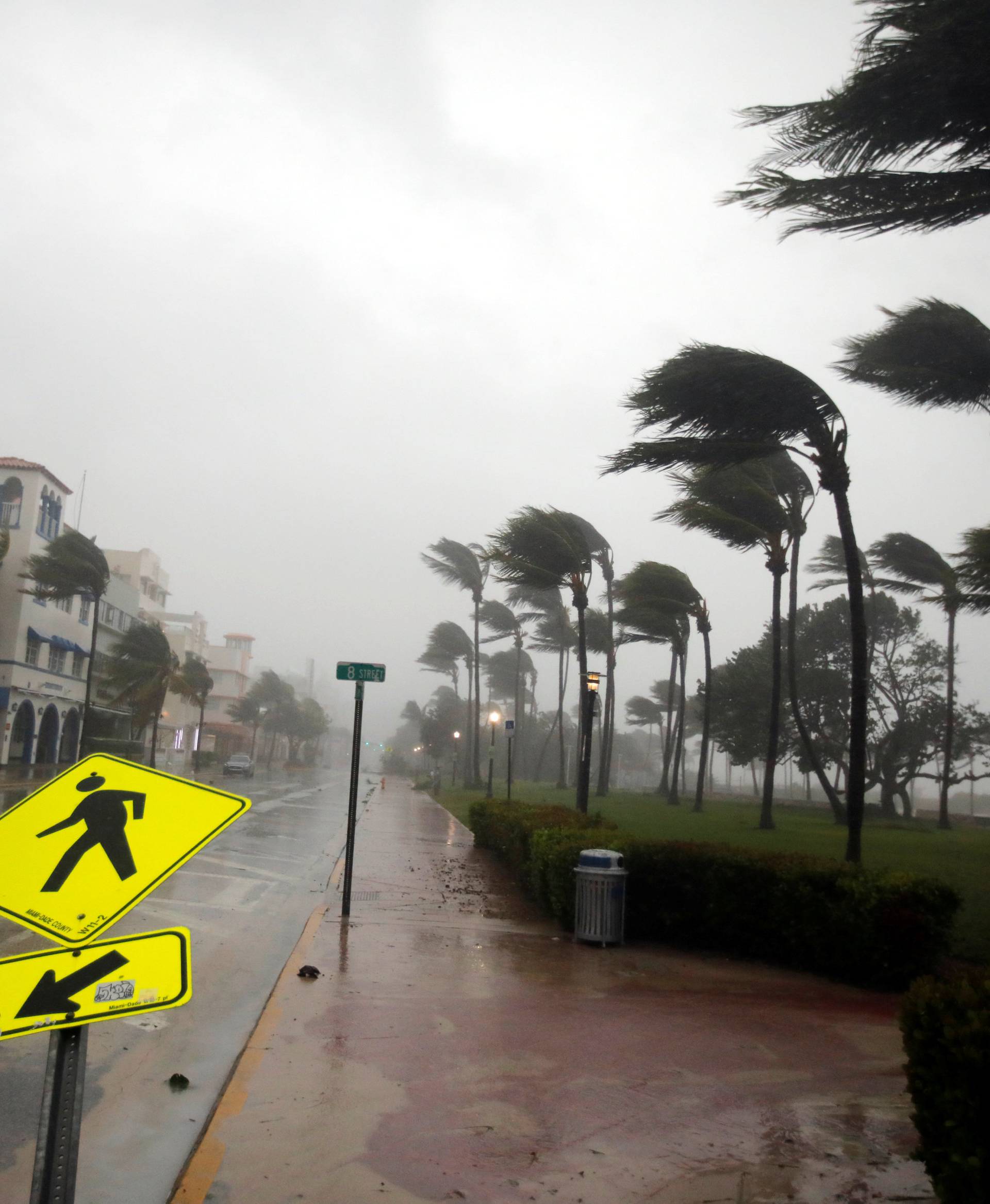 Heavy wind is seen along Ocean Drive in South Beach as Hurricane Irma arrives at south Florida, in Miami Beach