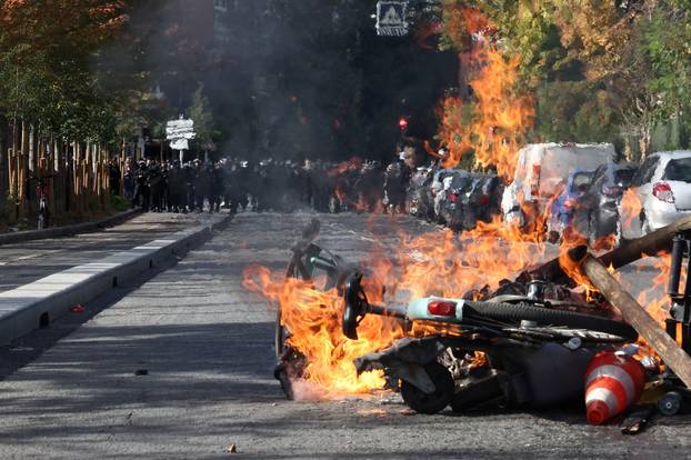 French high school and university students protest in Saint-Denis near Paris