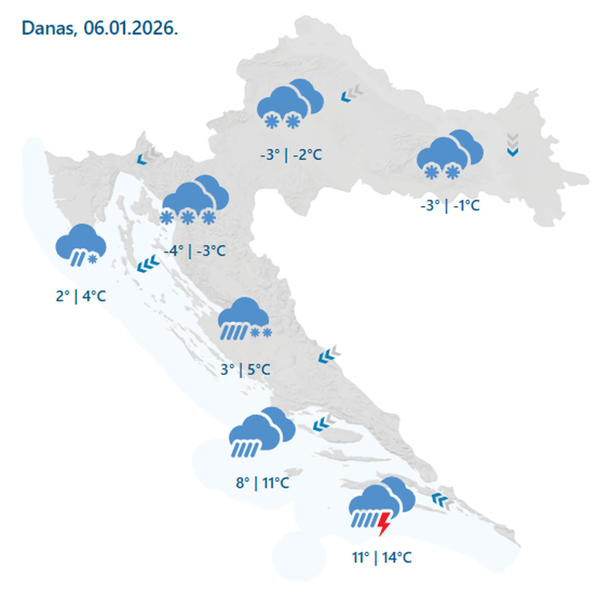 Snijega do koljena, ledena kiša u Dalmaciji. DHMZ izdao brojna upozorenja, evo što nas čeka!